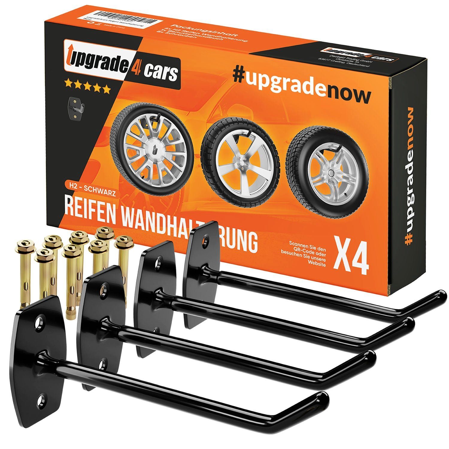 Upgrade4cars Reifenhalter Haken Set für 4 Felgen Reifen-Wandhalterung, (bis zu 22 Zoll, Edelstahl Reifenwandhalter Aufhängung Gummiert)