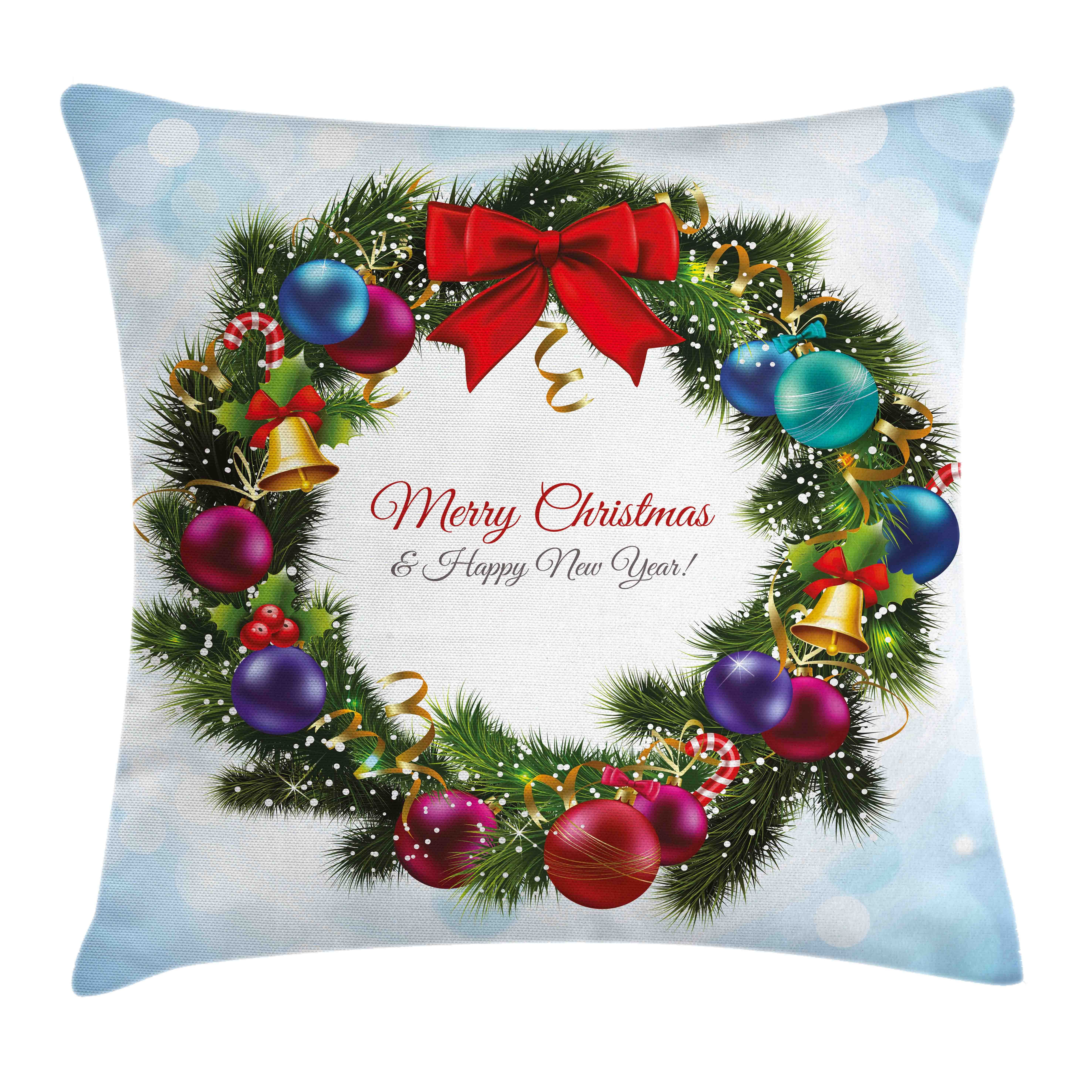 Kissenbezüge Reißverschluss Kissenhülle mit Farbfesten Farben Kranz Druck, Weihnachten Abakuhaus (1 Rund Grün Beidseitiger Stück)