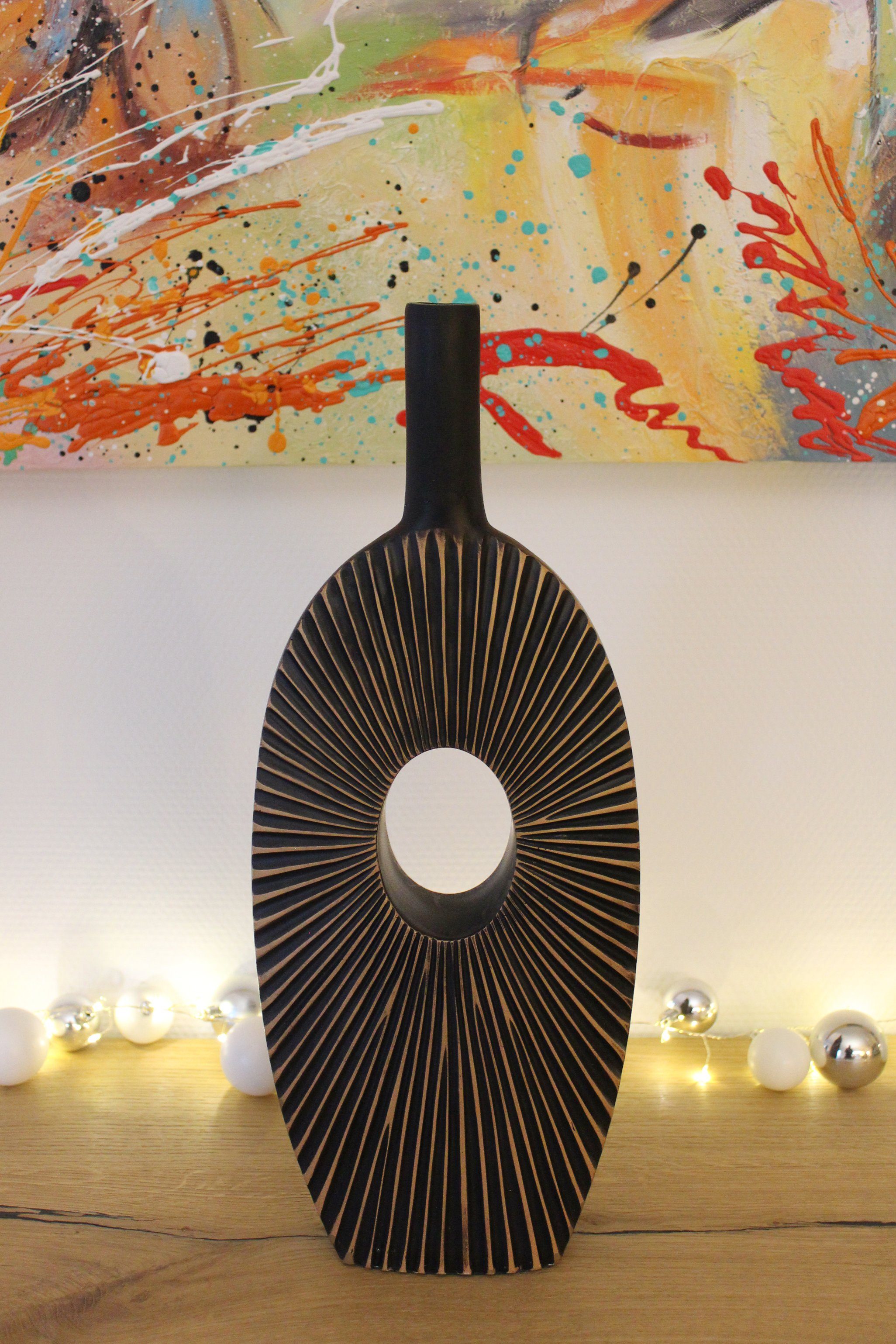 Arnusa Dekovase Blumenvase moderne Vase geriffelt Braun Dekoration, große Tischvase mit Filzgleiter | Dekovasen