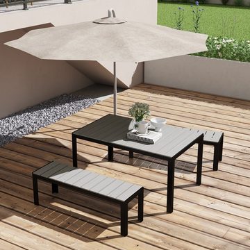 Outsunny Sitzgruppe 3 tlg. Gartenmöbel-Set inkl. 2 Bänke & 1 Tisch, (Sitzgarnitur, 3-tlg., Balkonmöbel-Set), für Terrasse, Stahl, Grau