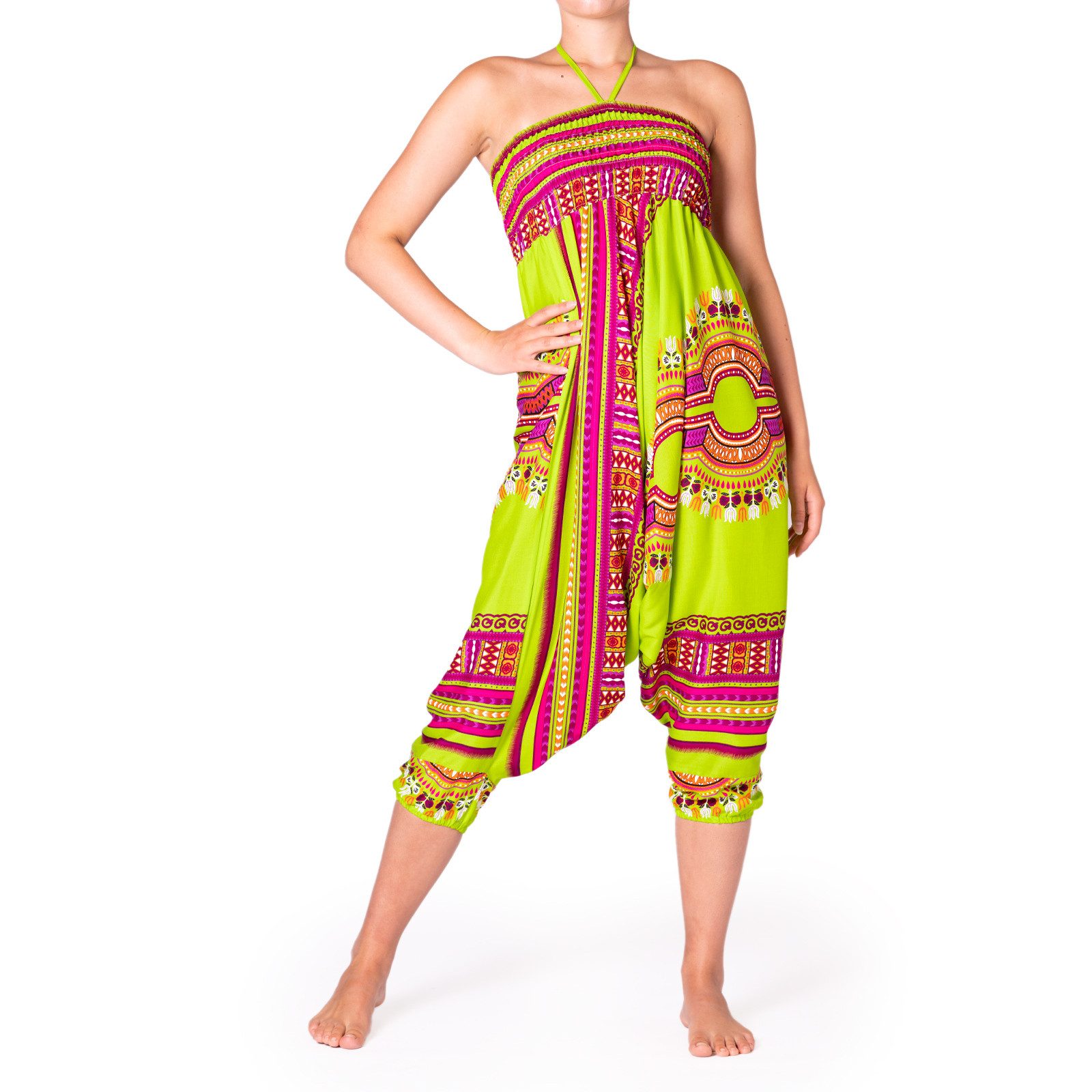 PANASIAM Haremshose Unisex Aladinhose mit afrikanischem Muster aus natürlicher Viskose Bunte Sommerhose für Yoga, Strand, Reisen weite Haremshose für Alltag
