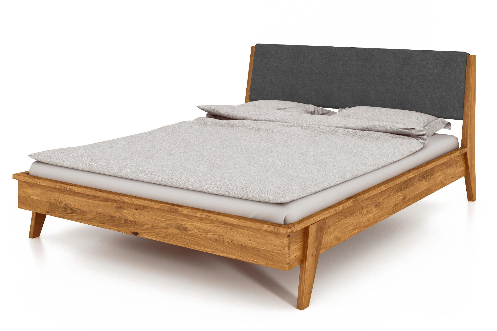 byoak Bett RETRO 160 x 200 aus Massivholz, mit Polsterkopfteil, Naturgeölt