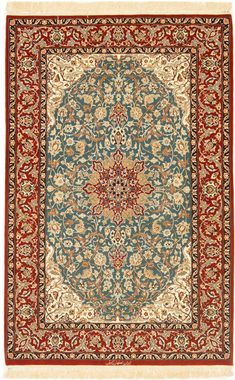 Teppich Isfahan Teppich handgeknüpft blau, morgenland, rechteckig, Höhe: 7 mm, handgeknüpft