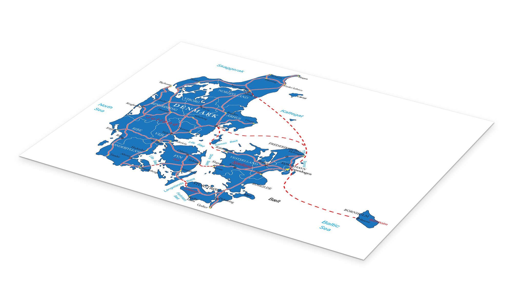 Posterlounge Poster Editors Choice, Dänemark Karte, Illustration günstig online kaufen