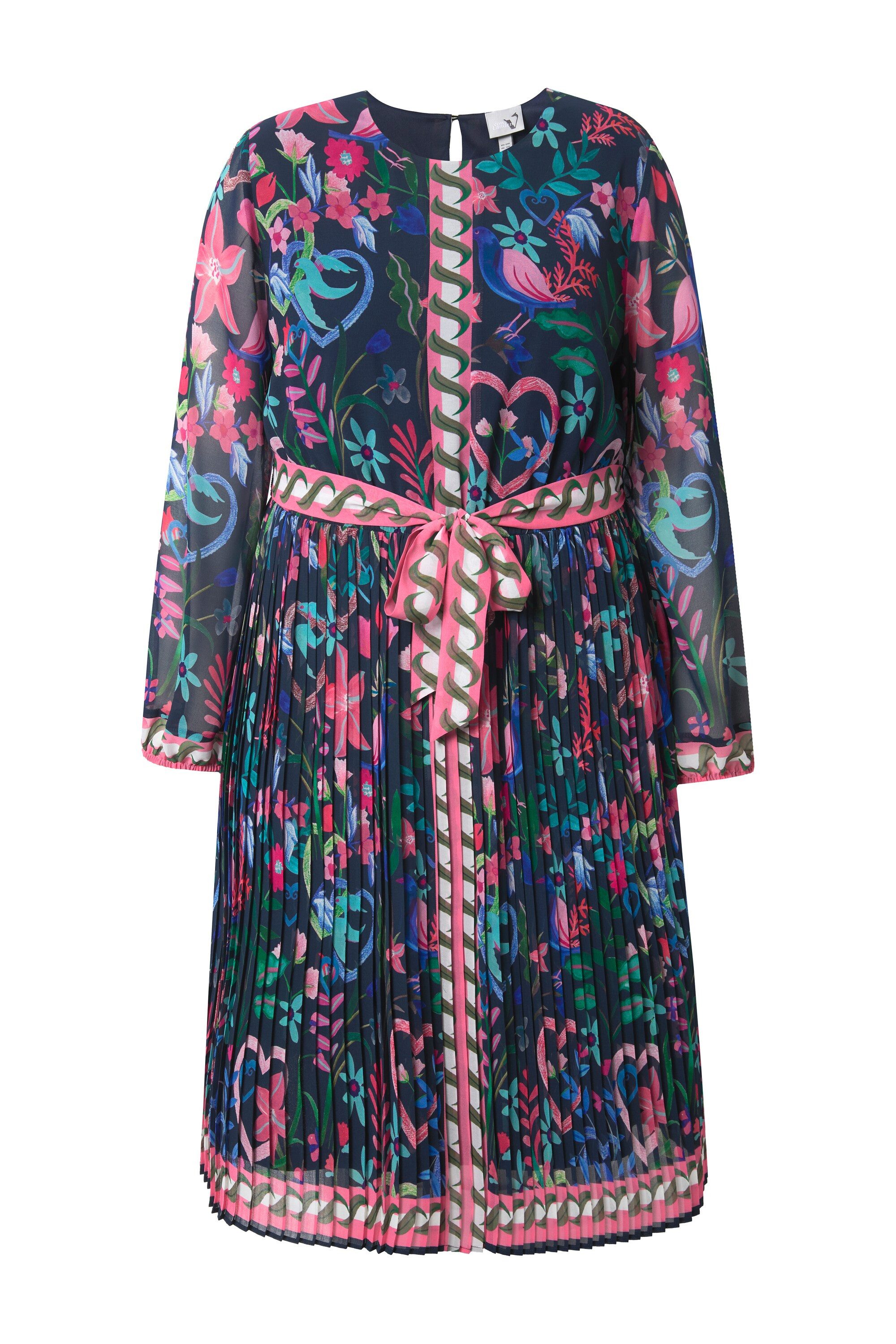 Midikleid Midikleid plissierter Rock A-Linie Rundhals