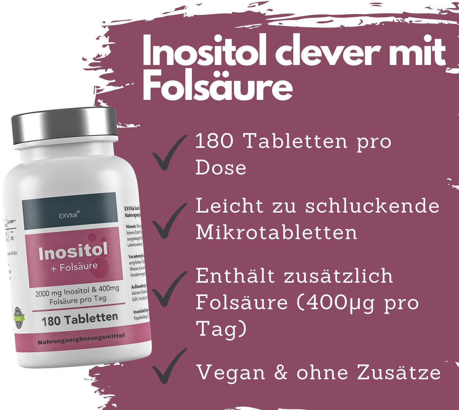 Inositol Tabletten, hochdosiert mit Folsäure Tabletten, 90 g