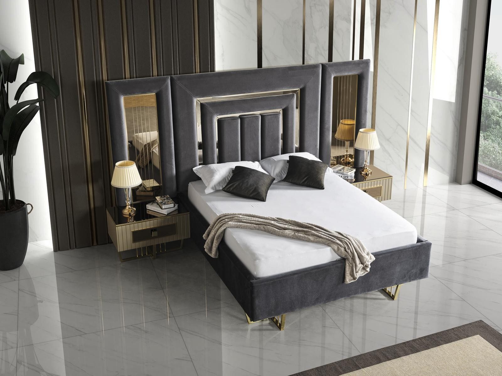 Xlmoebel Schlafzimmer-Set Luxus Nachttisch Bett in Schwarz von XLMOEBEL, modernes Design, (3-tlg), Made in Europa