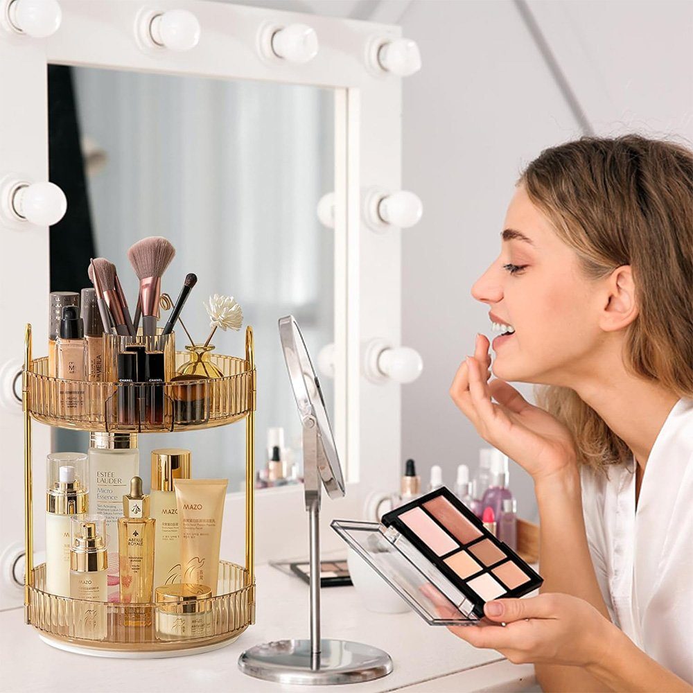 NUODWELL Make-Up 360° Organizer, Make Aufbewahrung Amber Kosmetikbox Organizer Schmink Up Drehbar