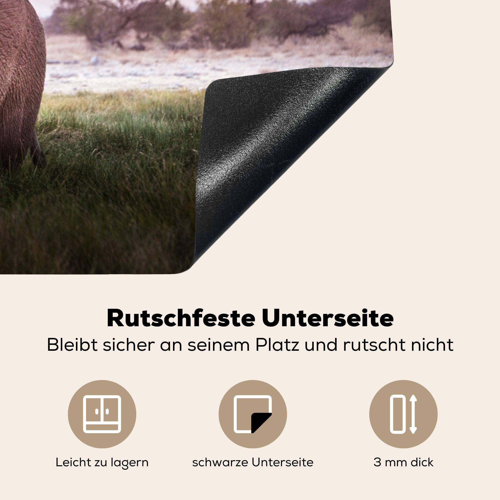 Herdblende-/Abdeckplatte Ceranfeldabdeckung - Elefant cm, Vinyl, - Tiere, für die Schutz küche, tlg), Induktionskochfeld Gras Sonne (1 MuchoWow 81x52 -