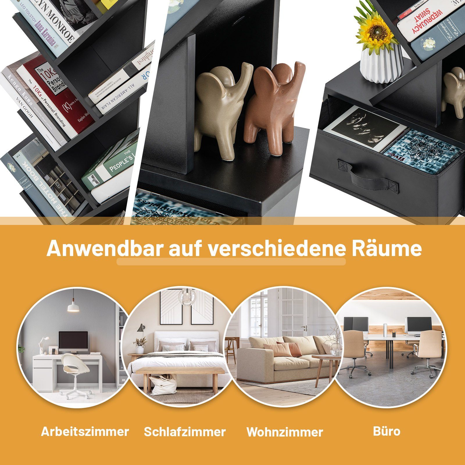 COSTWAY Bücherregal, 8-stöckig, mit Schublade, Baumform, 38x21,5x149,5cm