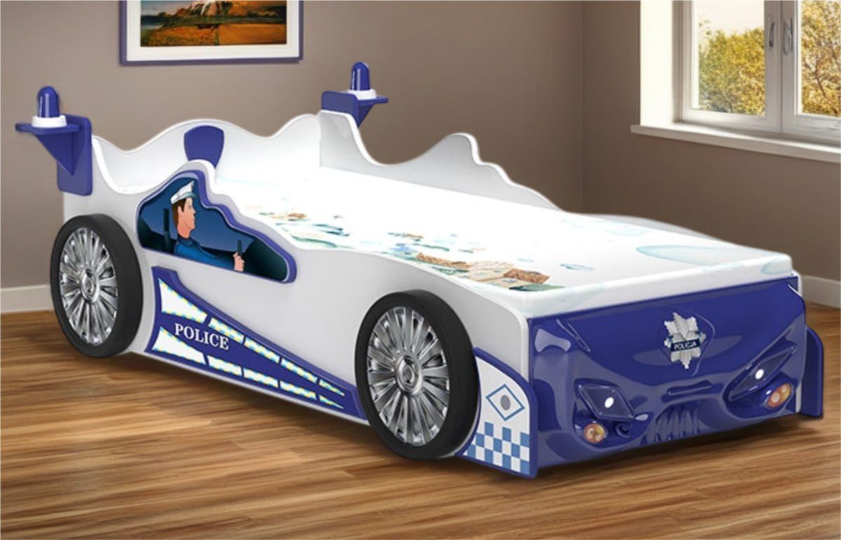 JVmoebel Autobett Kinderbett Polizei-Auto-Design mit stabiler Lattenstruktur (Kinderbett), Made in Europa