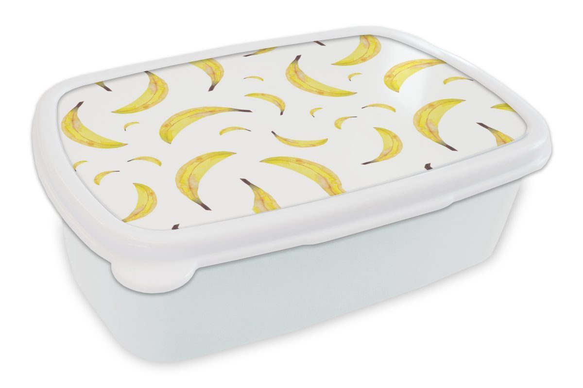 MuchoWow Lunchbox Obst Bananen Kinder Mädchen für (2-tlg), Brotdose, - und für Erwachsene, und Weiß, Kunststoff, Jungs Brotbox 
