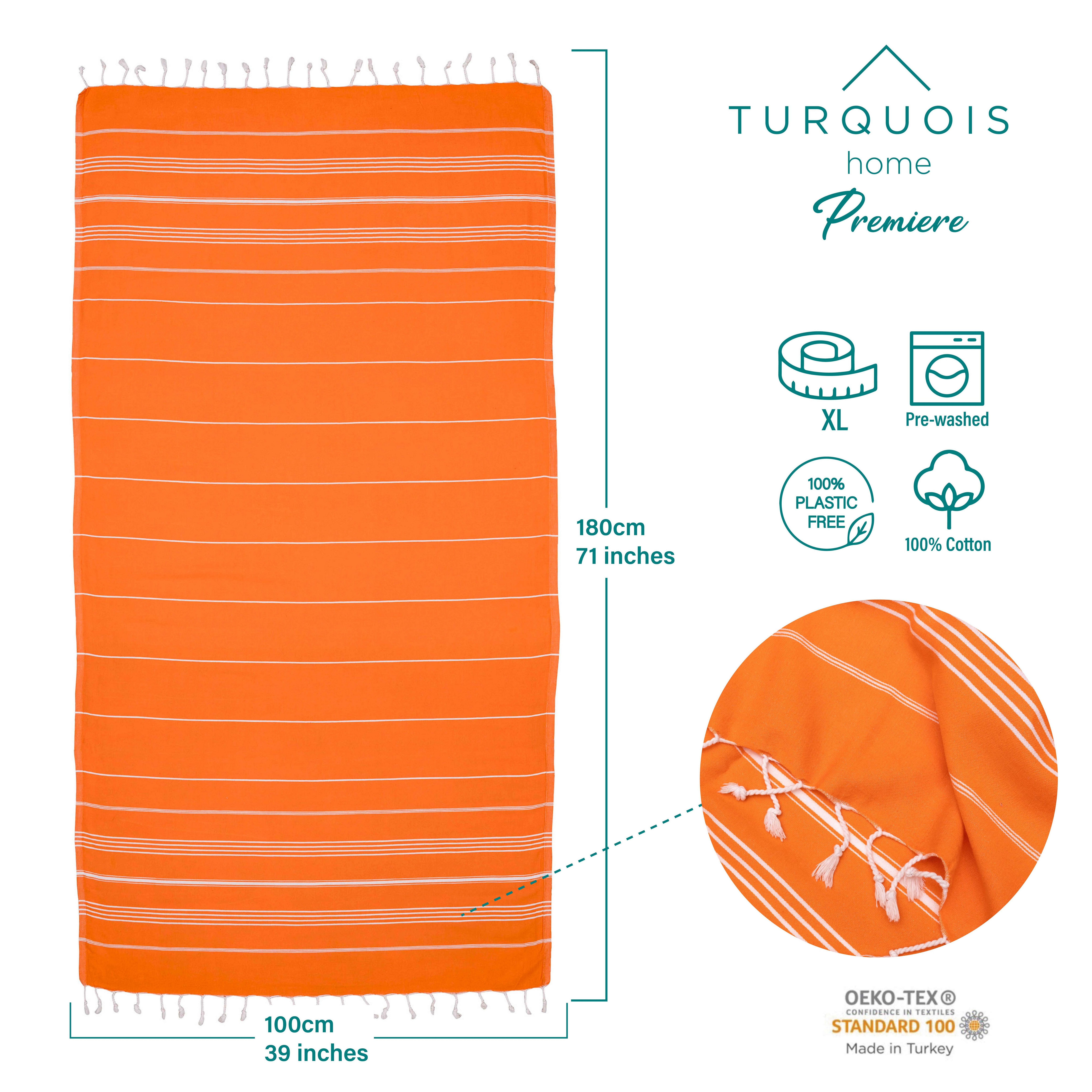 Turquoise Home Hamamtuch Premiere dünn und 100x180cm (1-St) Orange Saunahandtuch, XL Strandtuch leicht
