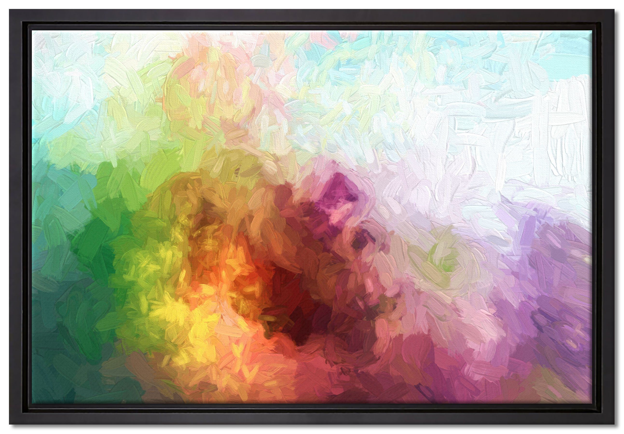 Pixxprint Leinwandbild abstrakte bunte Wasserfarben, Wanddekoration (1 St), Leinwandbild fertig bespannt, in einem Schattenfugen-Bilderrahmen gefasst, inkl. Zackenaufhänger