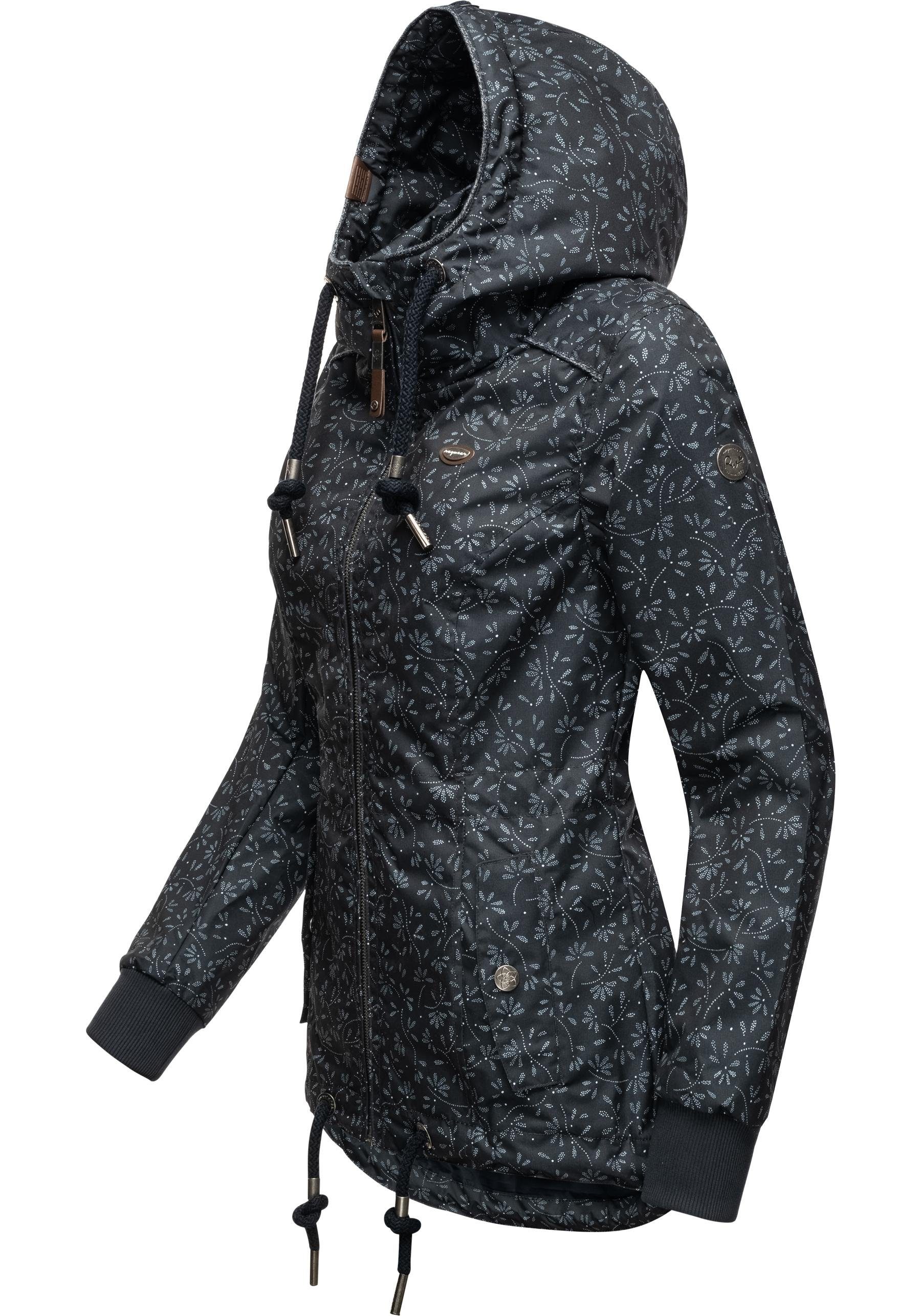 Kapuze Outdoorjacke Übergangsjacke stylische navy Danka mit Ragwear und Bloom Print