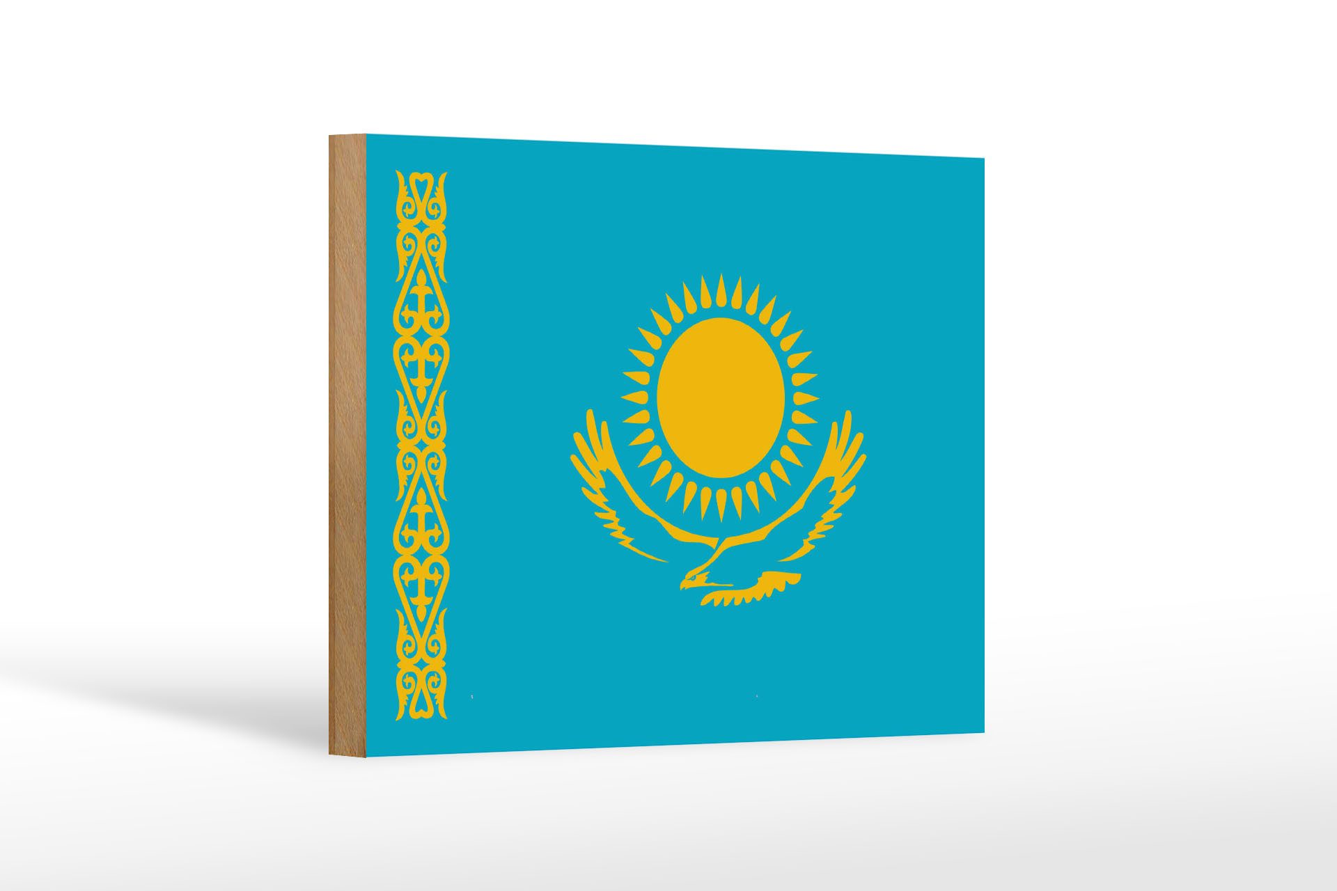 Femer GmbH Holzbild Flagge Kasachstans 18x12 cm Flag of Kazakhstan, Flaggen (1 St), Glatte Holzfaserplatte (MDF), vorn beschichtet