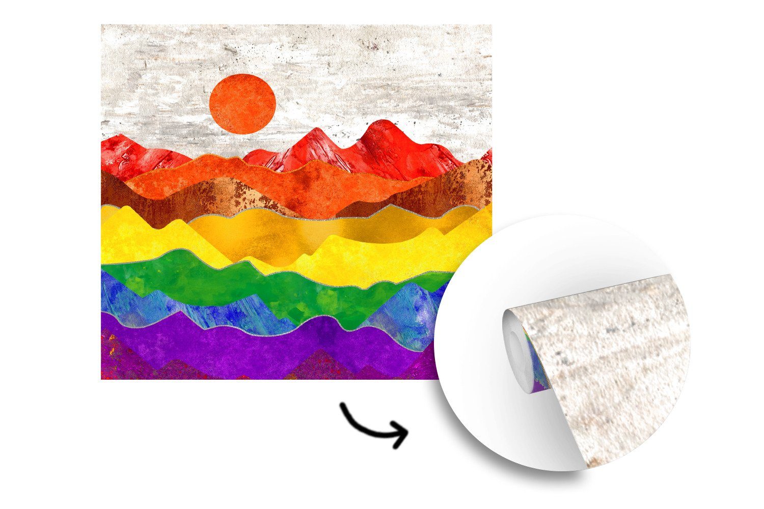 oder Matt, MuchoWow für Wohnzimmer Vinyl - Stolz Schwul, Schlafzimmer, Fototapete - Wandtapete Regenbogen bedruckt, Tapete St), (5