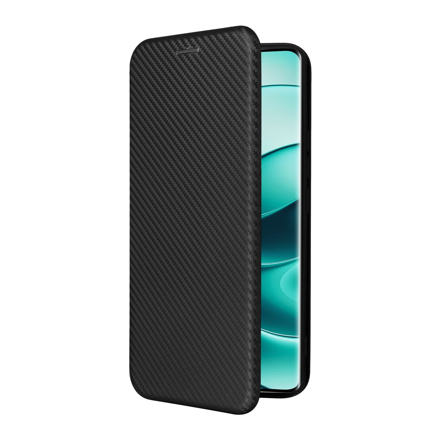 Wigento Smartphone-Hülle Für Xiaomi Redmi Note 14 Pro 4G Carbon Faser Design Schutz Hülle Case, Carbon Faser Flip Schutzhülle mit Kartenfach und Ständer