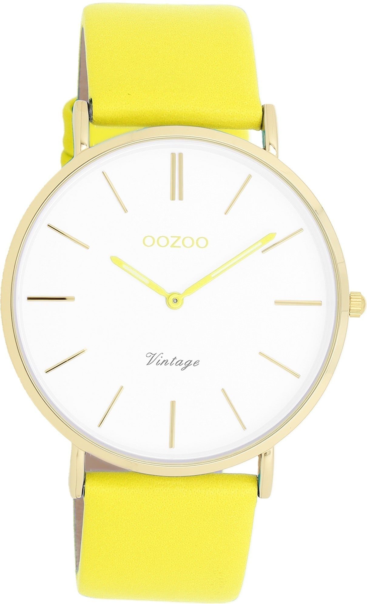 OOZOO Quarzuhr Oozoo Damen Armbanduhr Vintage Series, Damenuhr rund, groß (ca. 40mm), Lederarmband gelb, Fashion