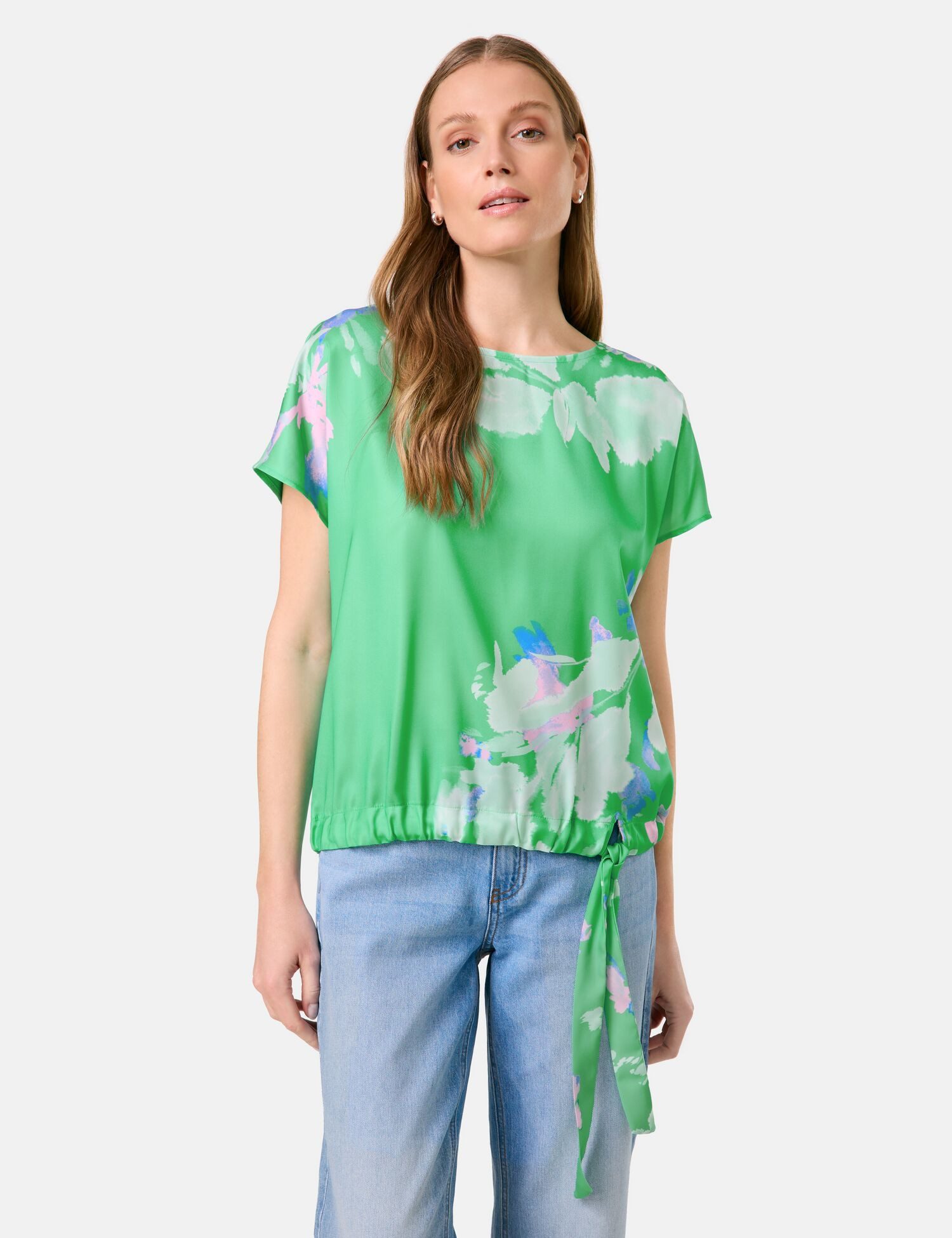 Taifun T-Shirt – Blusenshirt mit floralem Print und Knotendetail