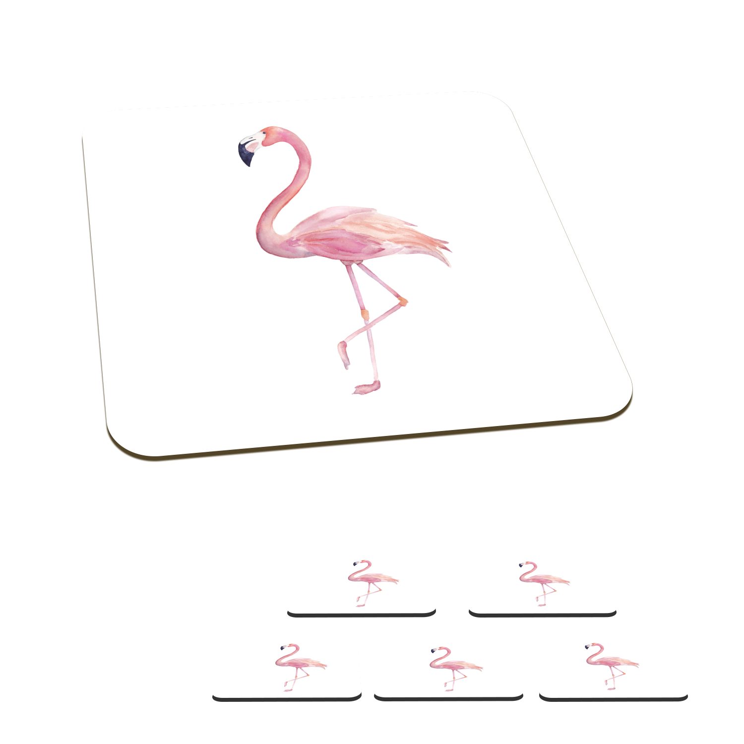 MuchoWow Glasuntersetzer Flamingo - Federn - Rosa, Zubehör für Gläser, 6-tlg., Glasuntersetzer, Tischuntersetzer, Korkuntersetzer, Untersetzer, Tasse | Getränkeuntersetzer