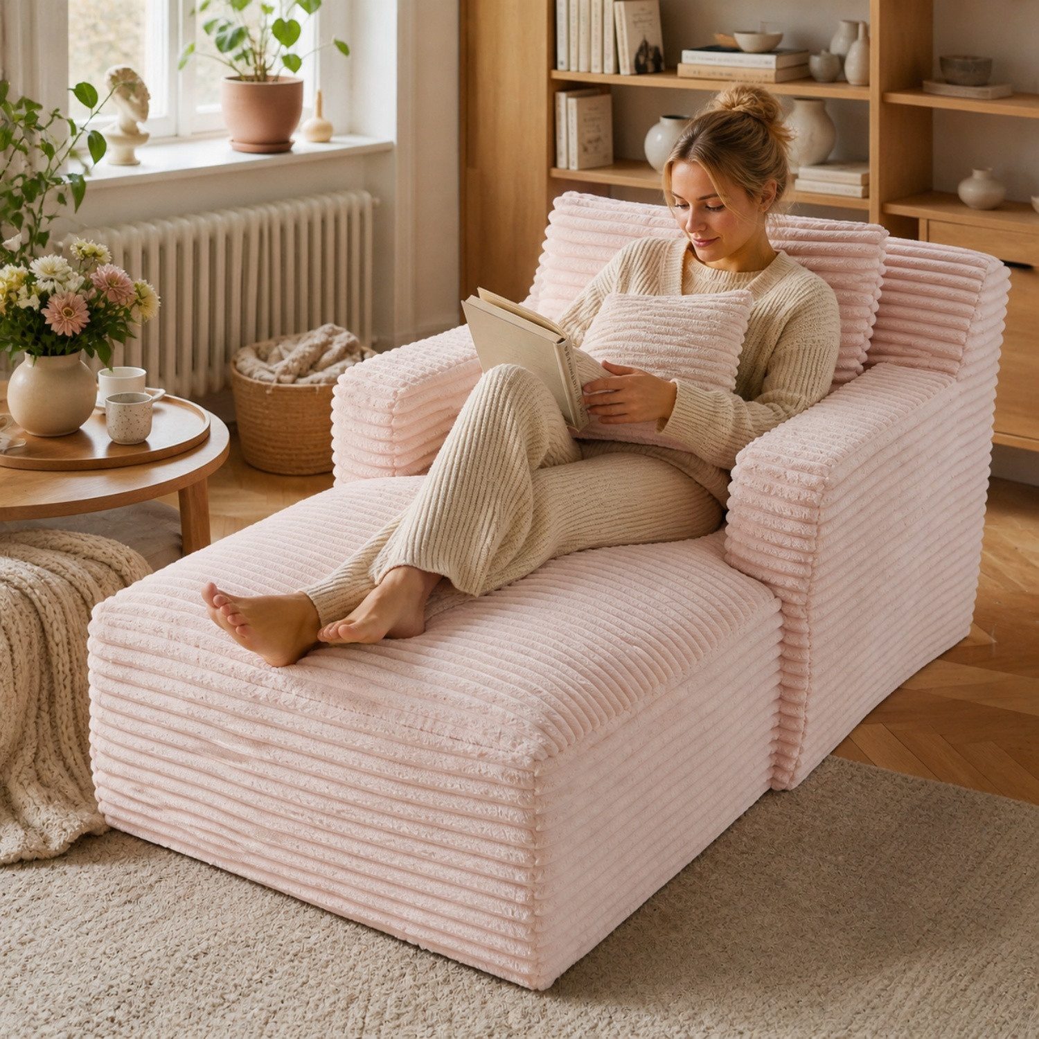 ANYSUN Sofa Cord-Schlafsofa mit 2 Kissen,Bequemes Einzelsitz-Bodensofa,Loungesofa, Relaxsessel Cord,Sessel,Loungesessel Cord,Lesesessel bequem, fur Wohnzimmer, Büro & Wohnung,Apartment,ohne Montage