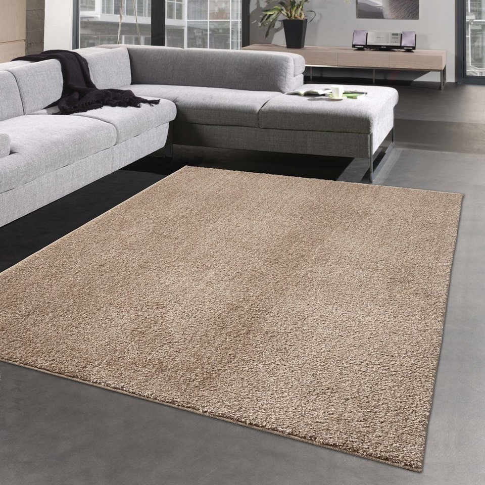 Teppich Waschbarer Shaggy Teppich für Schlafzimmer – rutschfest – in beige,  Carpetia, rechteckig, Höhe: 25 mm, Je Licht heller / dunkler erscheinend,  Geeignet für Fußbodenheizung, Waschbar