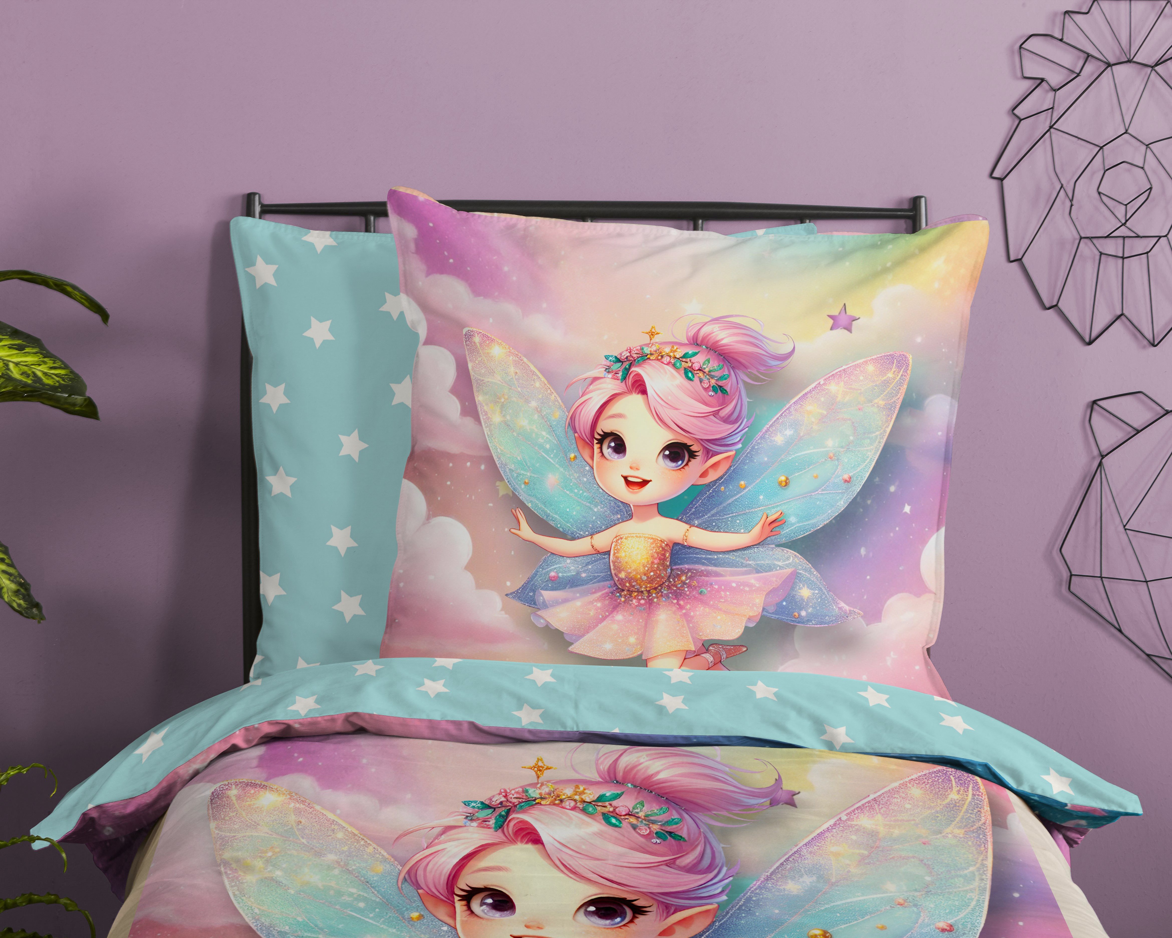 good morning Kinderbettwäsche Twinkles, Renforcé, 2 teilig, Baumwolle, Renforcé, 2 Teilig, Wendeoptik, Kind, Mädchen, Fee – Bild 3 von 5