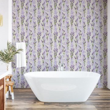 Abakuhaus Vinyltapete selbstklebendes Wohnzimmer Küchenakzent, Lavendel Streifen und Blumen