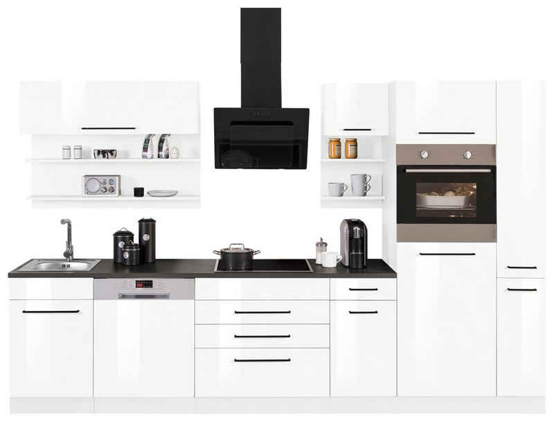 HELD MÖBEL Küchenzeile Tulsa, mit E-Geräten, Breite 320 cm, schwarze Metallgriffe, MDF Fronten