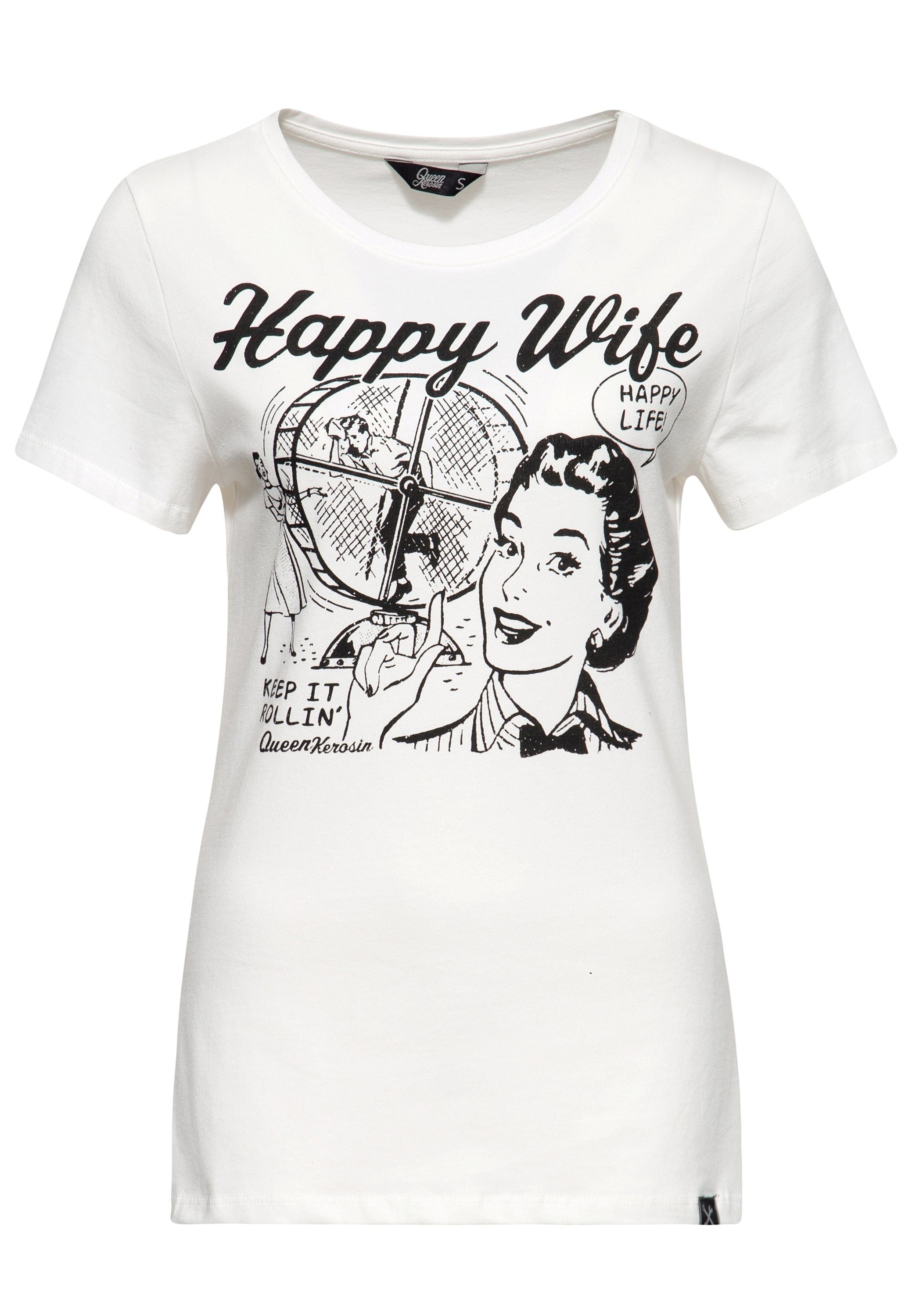 QueenKerosin T-Shirt Happy Wife Vintage-Motiv mit