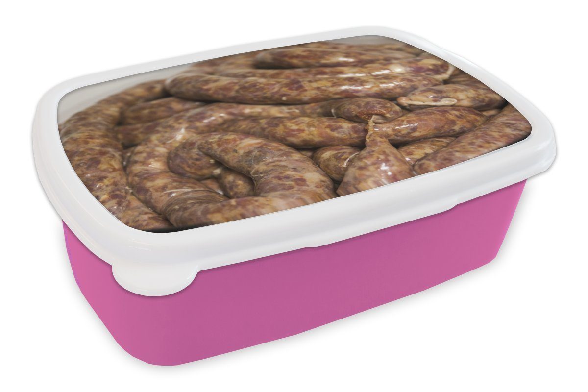 MuchoWow Lunchbox Rumänische Würste, Kunststoff, (2-tlg), Brotbox für Erwachsene, Brotdose Kinder, Snackbox, Mädchen, Kunststoff rosa