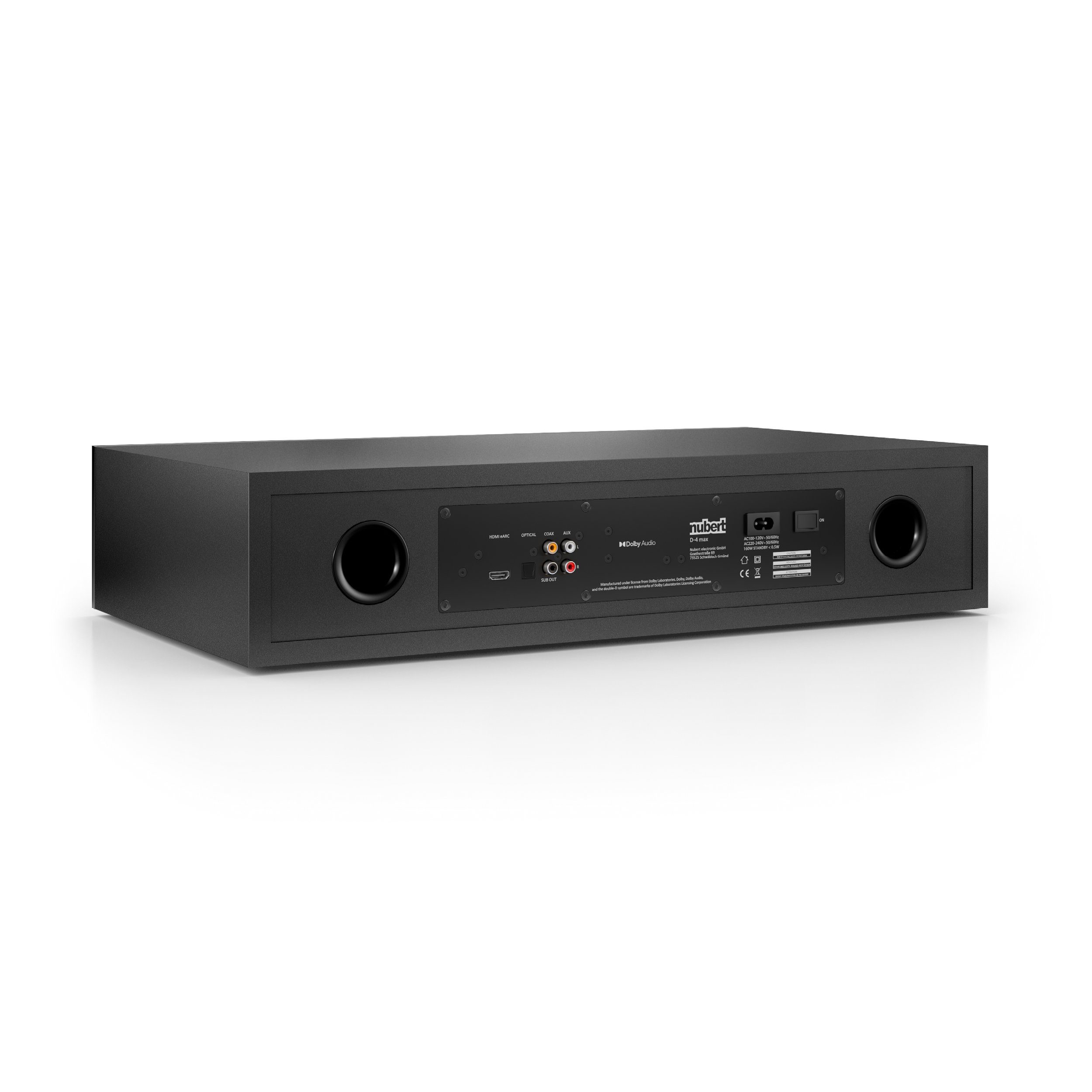 Schwarzer nuBoxx mit Voice+, eARC) 5.0 Bluetooth max Digital W, (180 HD Soundbar HDMI Nubert Front AS-225 Dolby und Schwarz Decoder, aptX