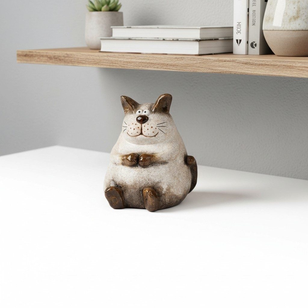 formano Dekofigur Dekokatze dicke Katze im Cartoon-Stil Creme-Braun 25 cm Glasur (1 St)