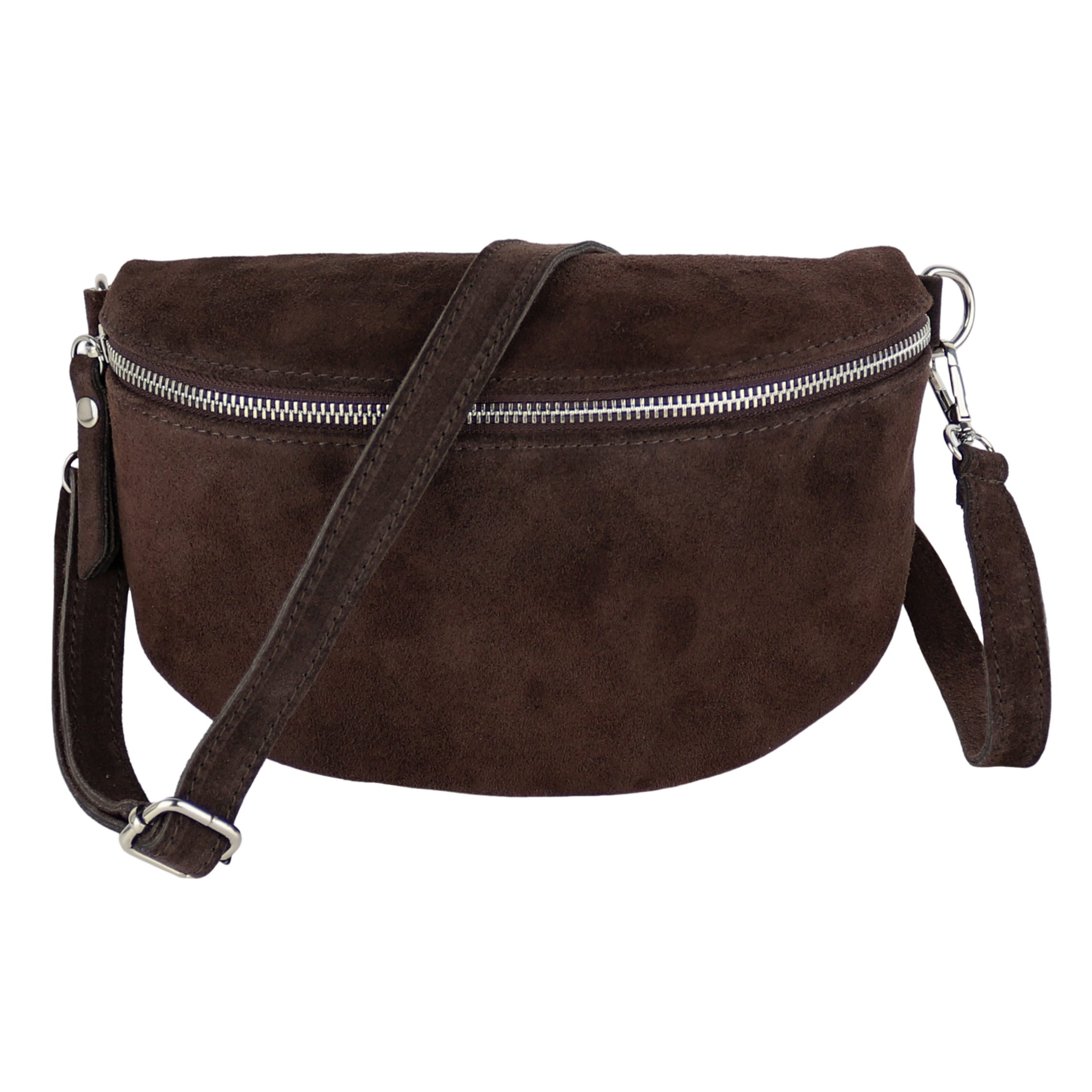MIRROSI Bauchtasche Damen, Veloursleder, Made in Italy,Umhängetasche; Brusttasche (Schultertasche für jeden Anlass, 28x18x9 cm), Crossbody Bag, Schwarz, gemusterten& verstellbaren Schulterriemen