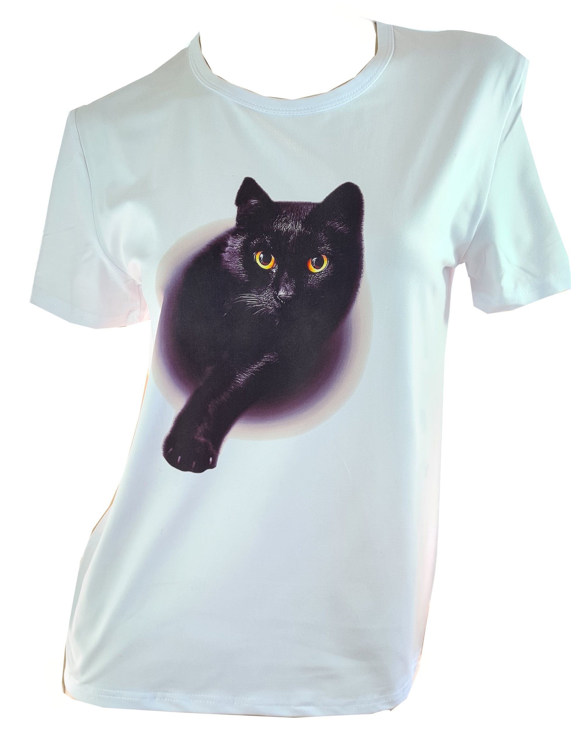 Einkaufszauber T-Shirt Tshirt Schwarze Katze 3D-Effekt - plastischer Druck Optischer dreidimensionaler Effekt