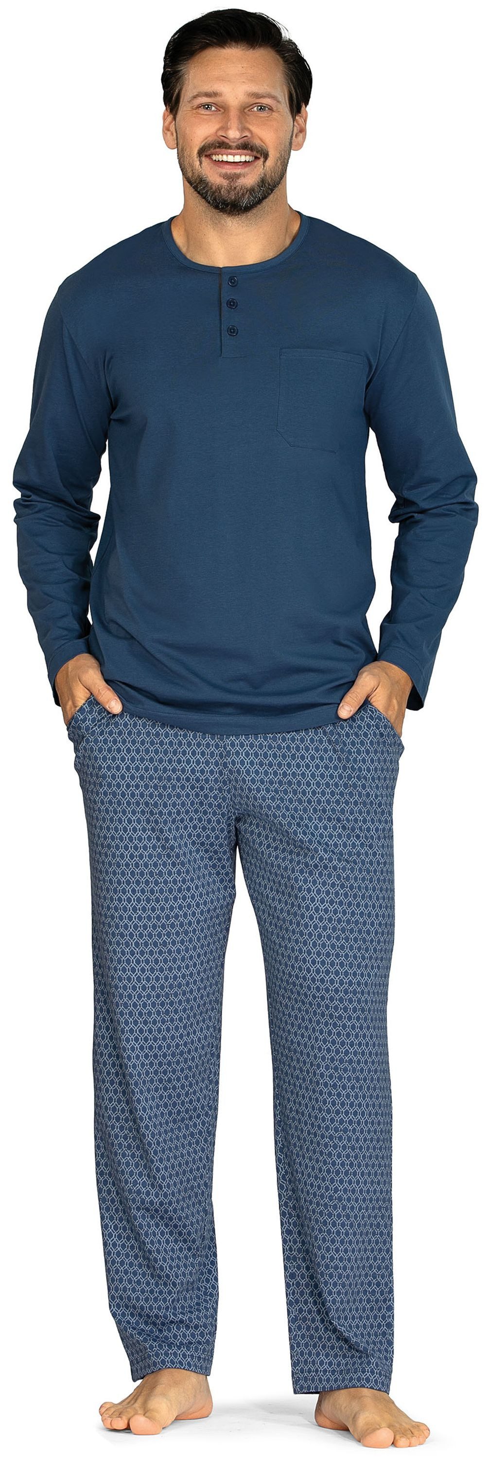 Comte Schlafanzug Gentle Frost (Set, 2 tlg., 2-teilig) Herren Pyjama lang Langarm Baumwolle geknöpft große Größen