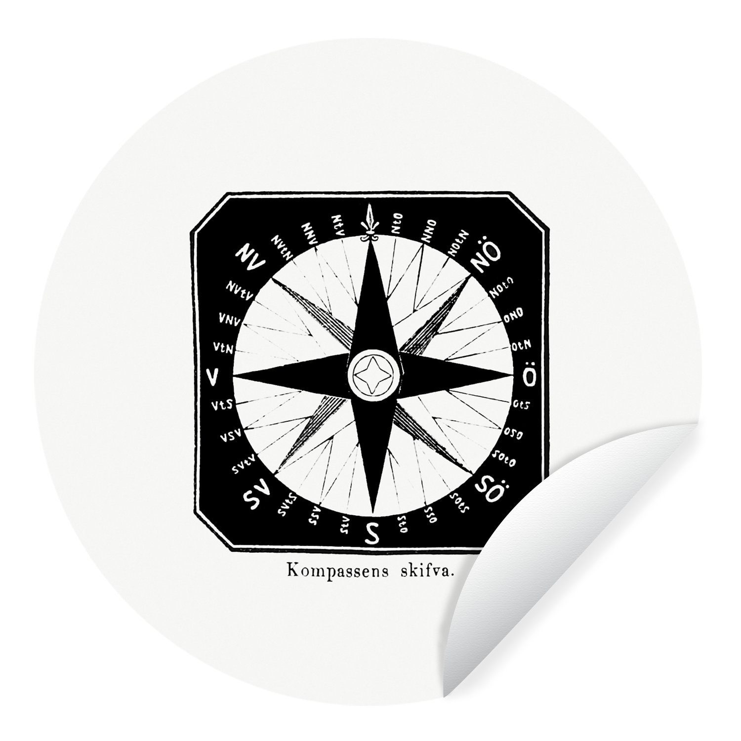 MuchoWow Wandsticker Kompass - Windrose - Vintage (1 St), Tapetenkreis für Kinderzimmer, Tapetenaufkleber, Rund, Wohnzimmer