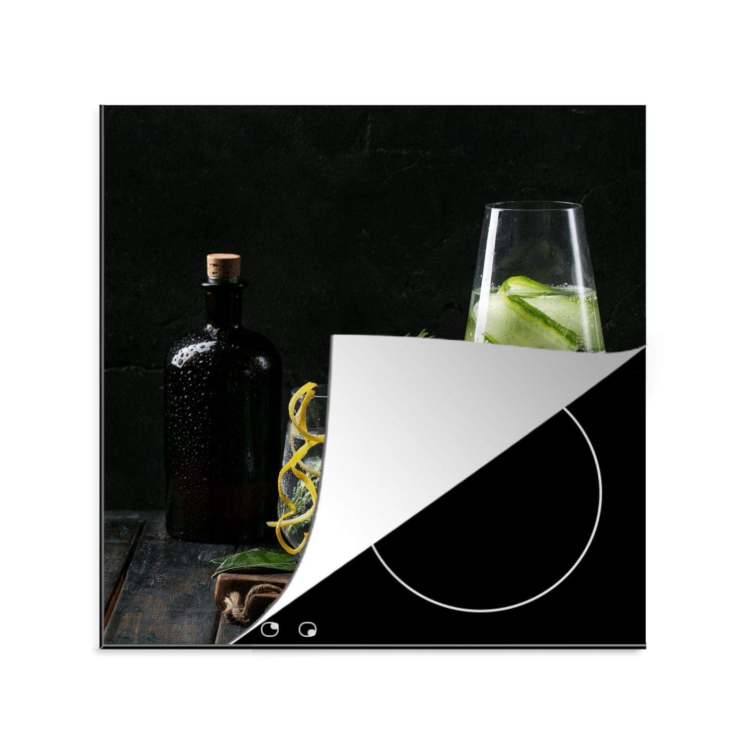 MuchoWow Herdblende-/Abdeckplatte Induktionsschutz - Alkohol - Weingläser - Induktionsmatte, Vinyl, (1 tlg), 78x78 cm, Ceranfeldabdeckung, Arbeitsplatte für küche