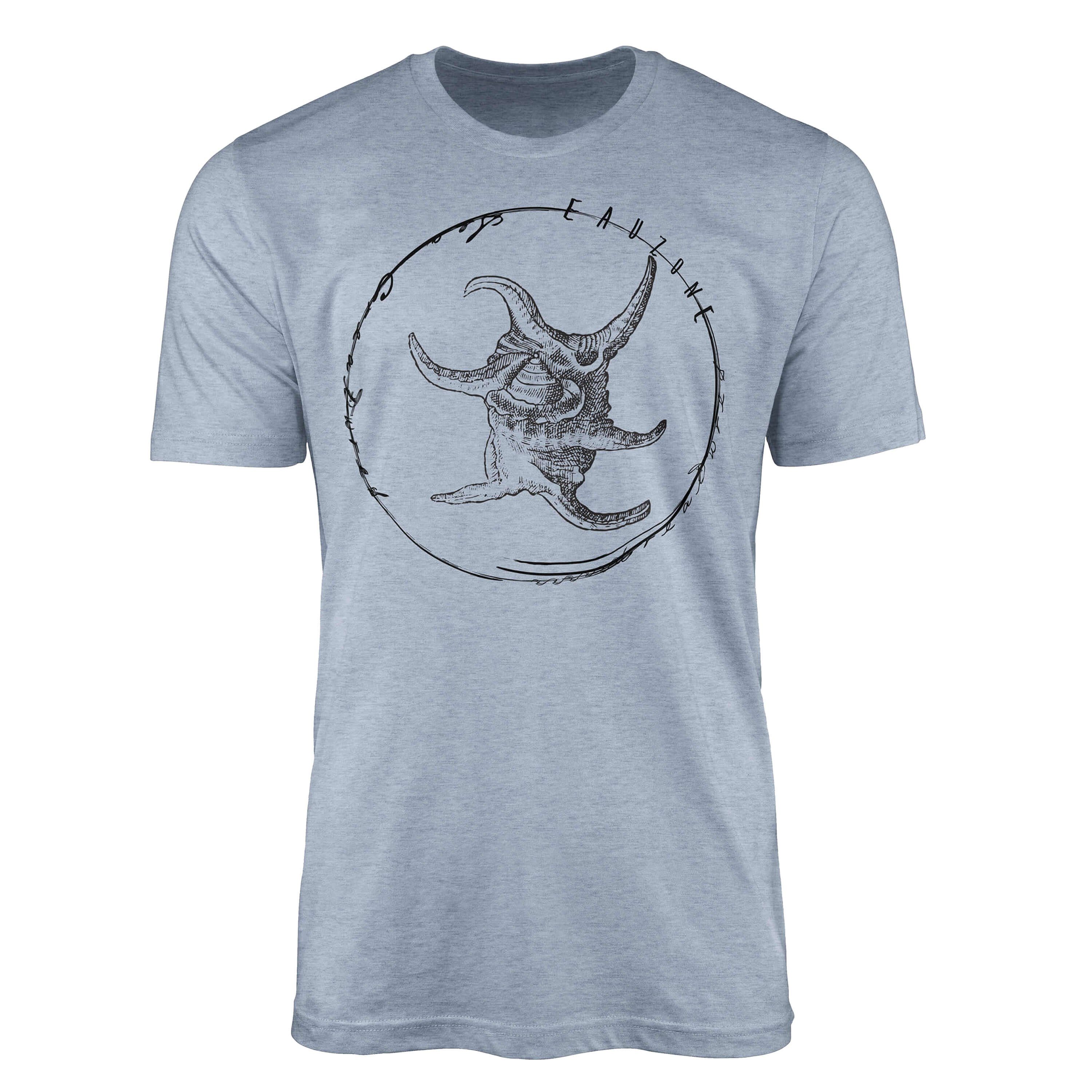 Sinus Art T-Shirt T-Shirt Tiefsee Fische - Serie: Sea Creatures, feine Struktur und sportlicher Schnitt / Sea 043 Stonewash Denim