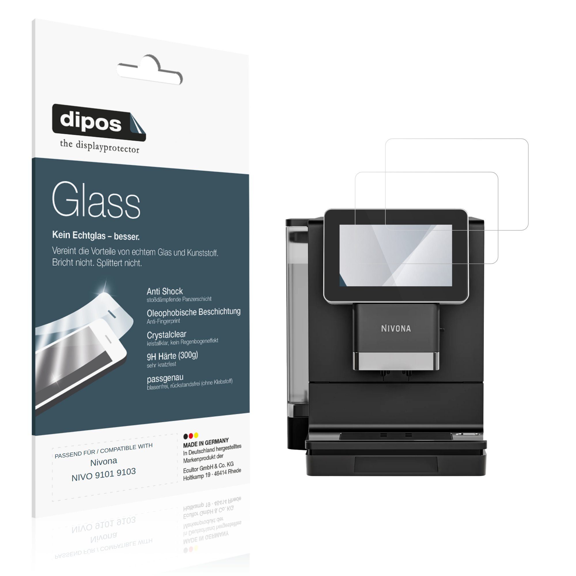 dipos Displayschutzfolie Schutzfolie für Nivona NIVO 9101 9103, 2 Stück, Displayschutz Schutz Folie Made in Germany