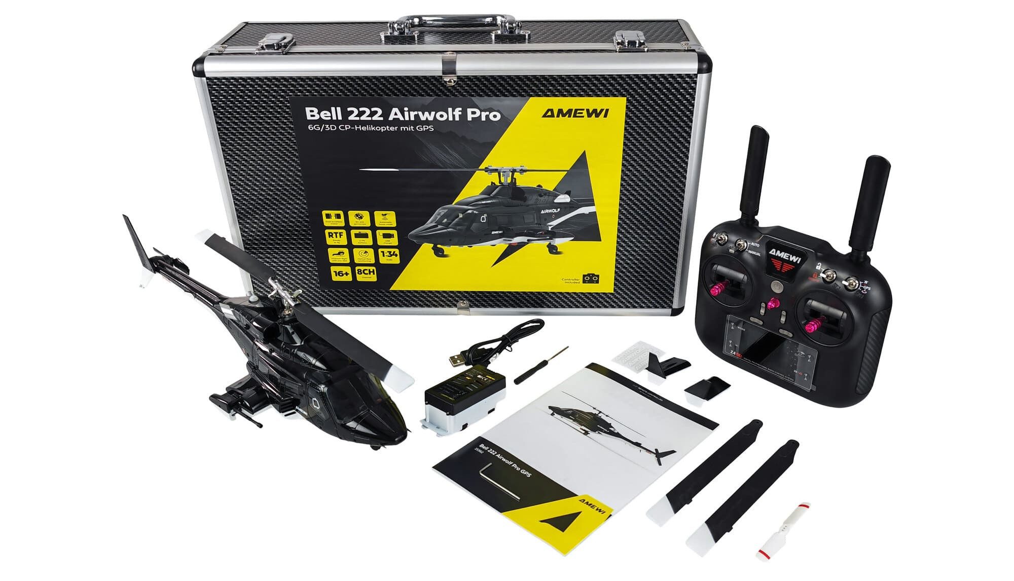 Amewi RC-Helikopter Amewi Bell 222 Airwolf Pro GPS Helikopter 8-Kanal 3D/6G RTF