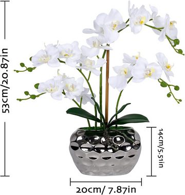 Kunstorchidee Zggzerg Kunst Orchidee weiße Orchidee in silberfarbenem Topf, zggzerg