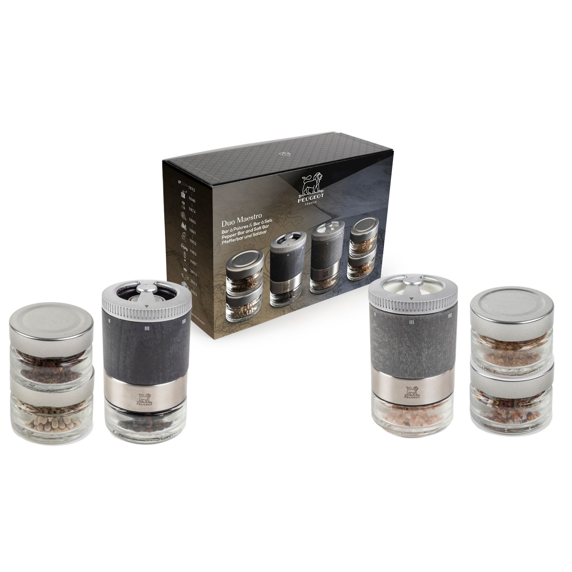 PEUGEOT Salz-/Pfeffermühle Geschenkset MAESTRO DUO 11cm Wechsel Gewürzgläser Manuell