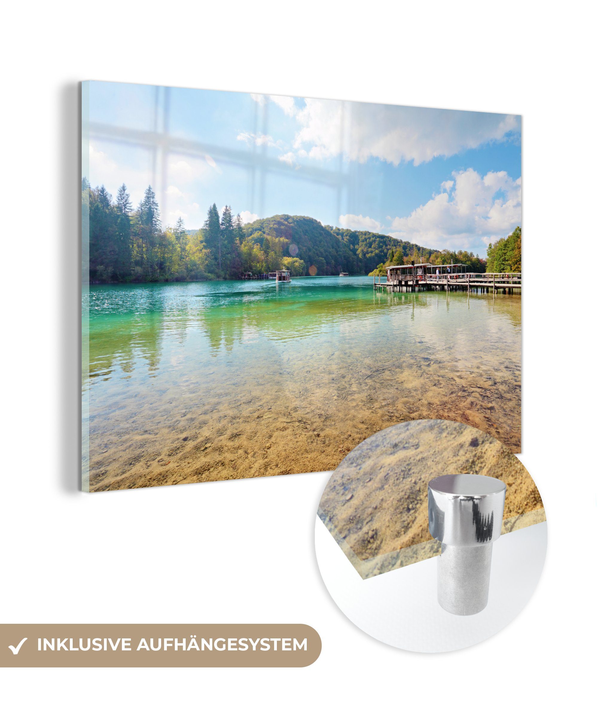 MuchoWow Acrylglasbild Sonniger Tag im Nationalpark der Plitvicer Seen in Kroatien, (1 St), Acrylglasbilder Wohnzimmer & Schlafzimmer