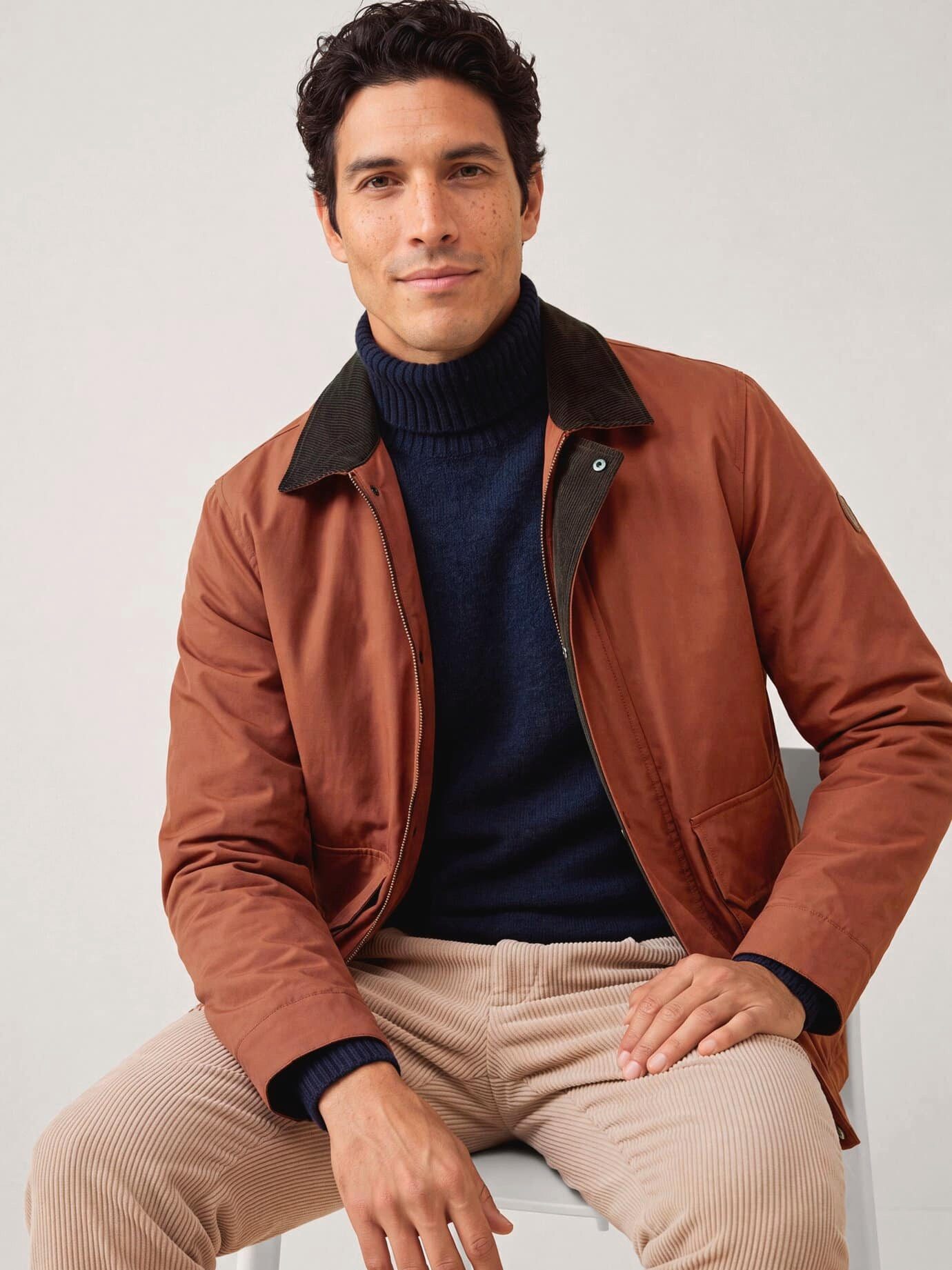 Walbusch Funktionsjacke Herren Jacke aus Baumwollmix m. Cordkragen Umlegekragen, modisch, wärmend