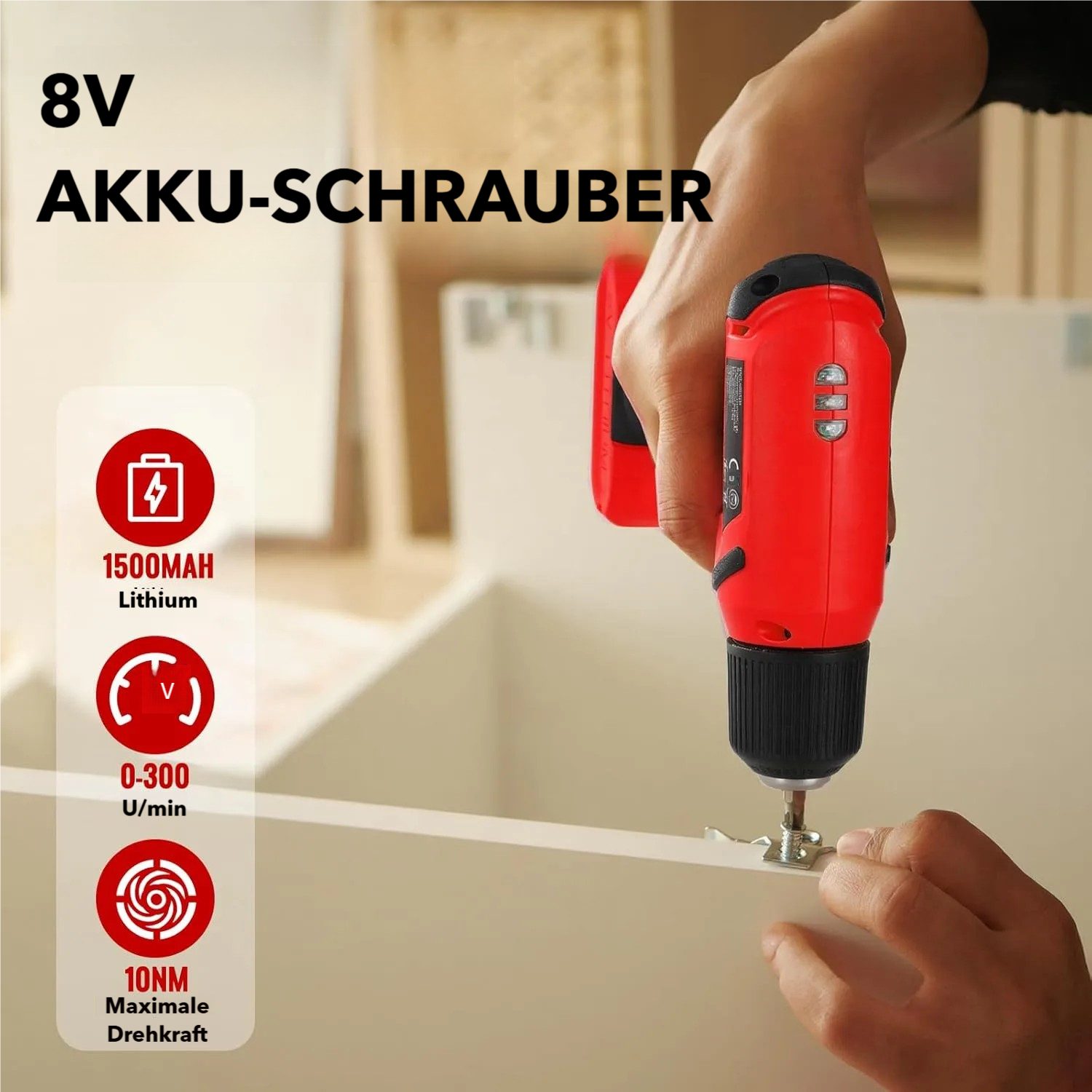 TLGREEN Akku-Bohrschrauber 8V Akkuschrauber Set,Akkubohrer mit 99PCS Werkzeugkoffer, max. 300 U/min, für DIY Reparaturen – Bild 3 von 5