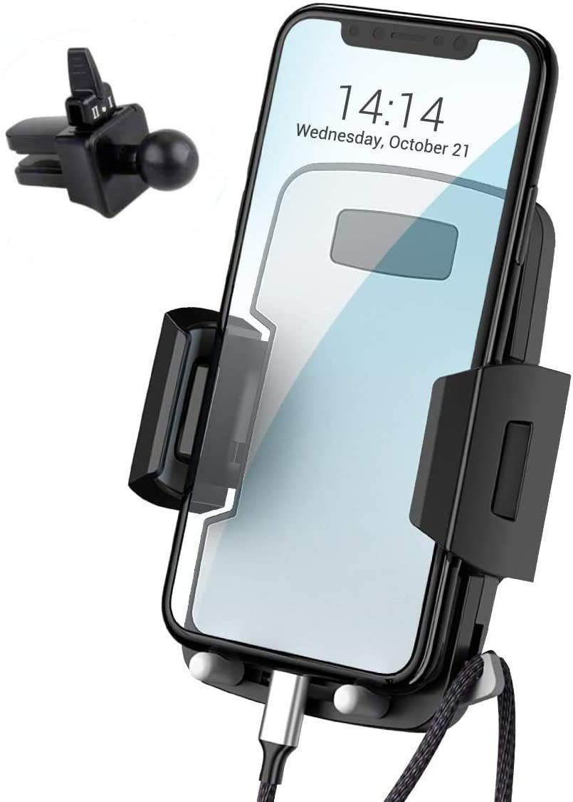 Quntis Handy-Halterung, (Quntis Handyhalter fürs Auto Lüftung, Platz für  Lade- & AUX-Kabel, 360° Drehbar Universal KFZ Auto Handyhalterung  Kompatibel mit iPhone Samsung Huawei HTC LG Sony Xiaomi (Schwarz)