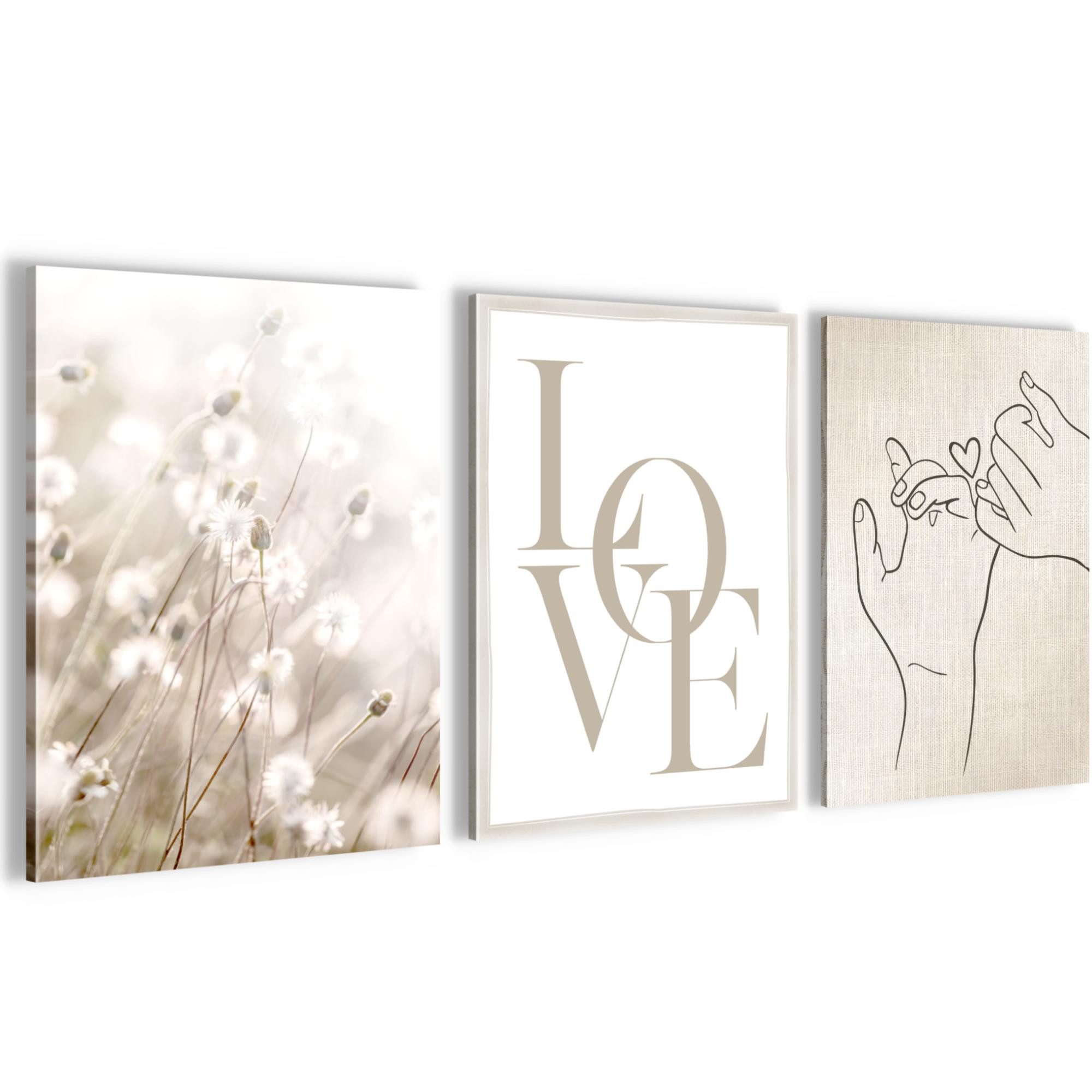 Novart Wandbild 3 Wandbilder Set Natur Wohnzimmer Deko Landschaft Berge Boho, Love (3 St)