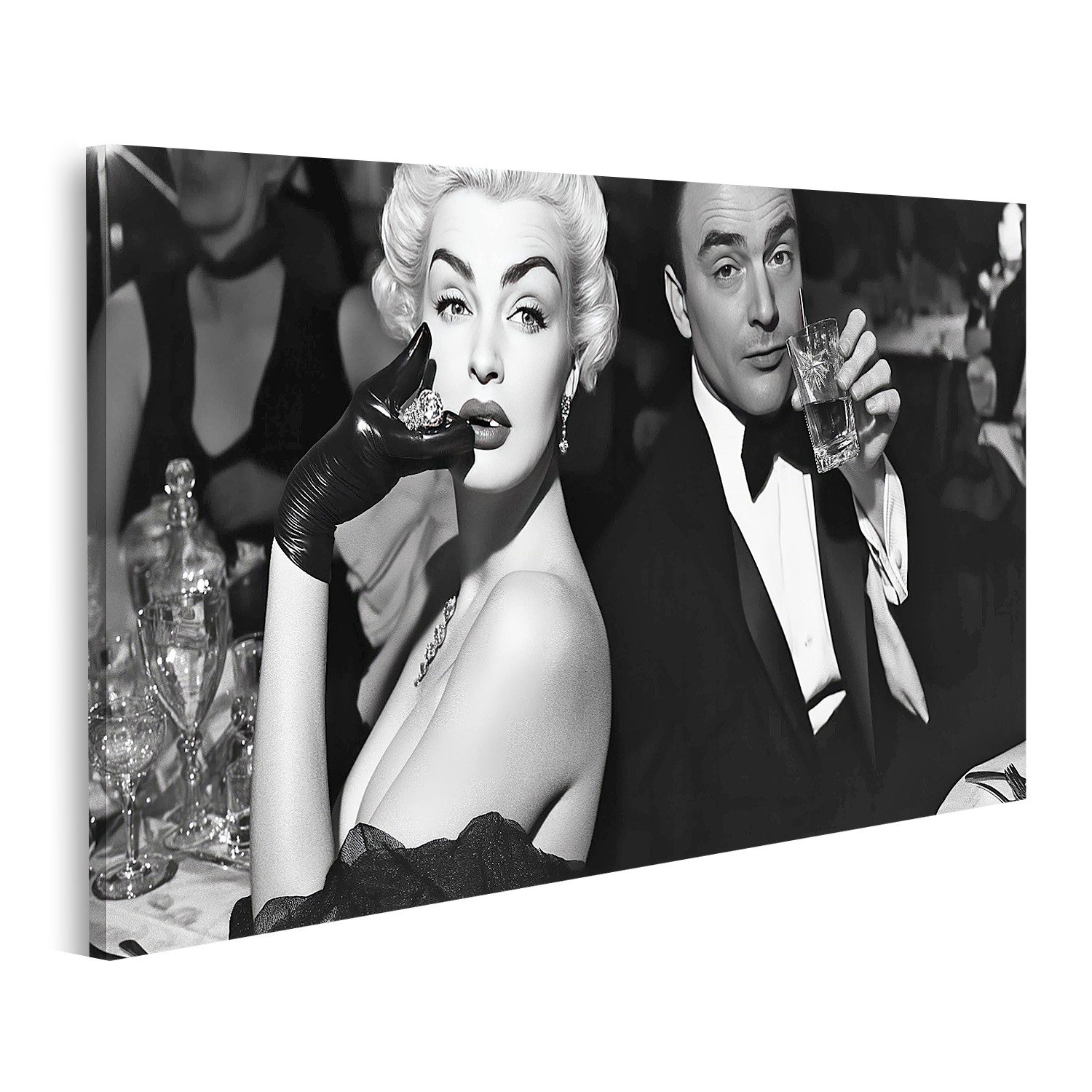 Leinwandbild Marilyn Monroe Stil 40er Jahre Filmszene in Schwarz-Weiß, für Retro-L